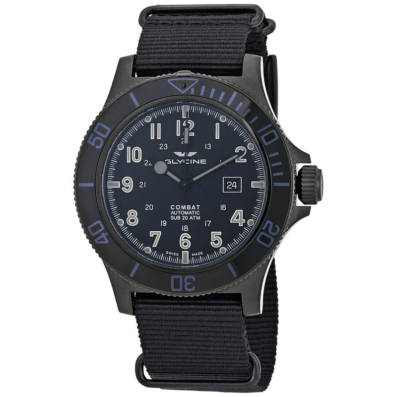 Glycine Combat SUB Automatic Black Dial Men's Nylon Watch #GL0098 - Watches of America