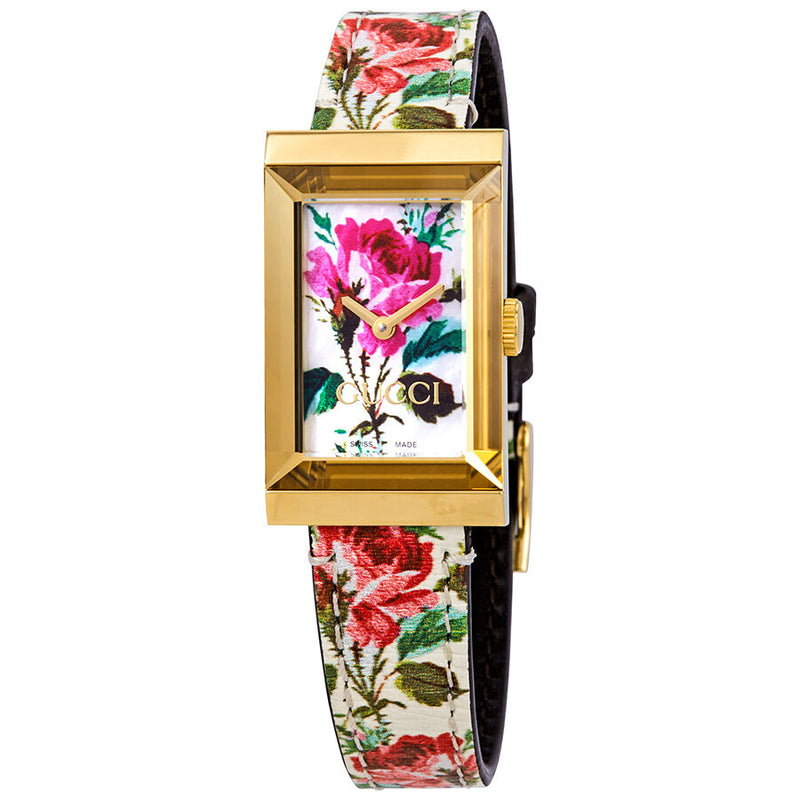 Gucci G-Frame Ivory with Floral Motif Dial Ladies Watch #YA147406 - Watches of America