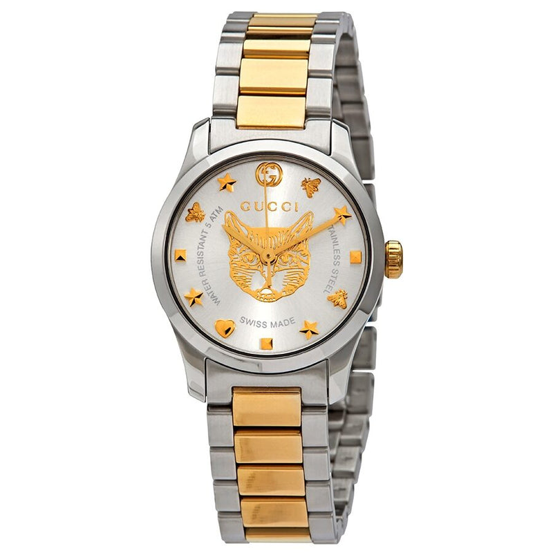 Gucci G-Timeless Quartz Silver Dial Two-tone Ladies Watch #YA126596 - Watches of America