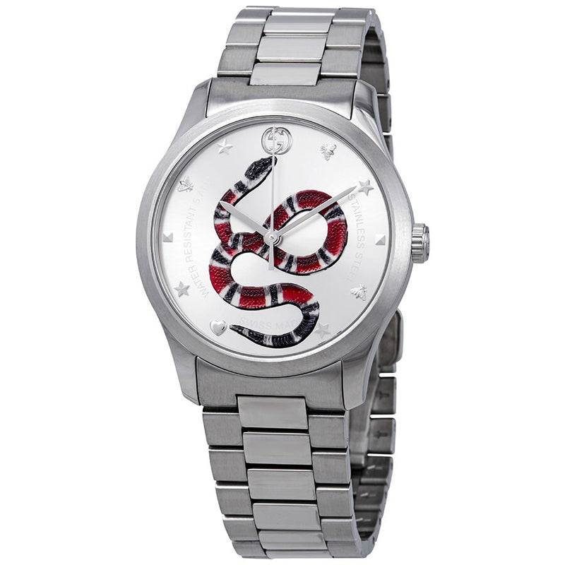 Gucci G Timeless Silver Dial with Snake Motif Stainless Steel Watch YA1264076 Watches of America