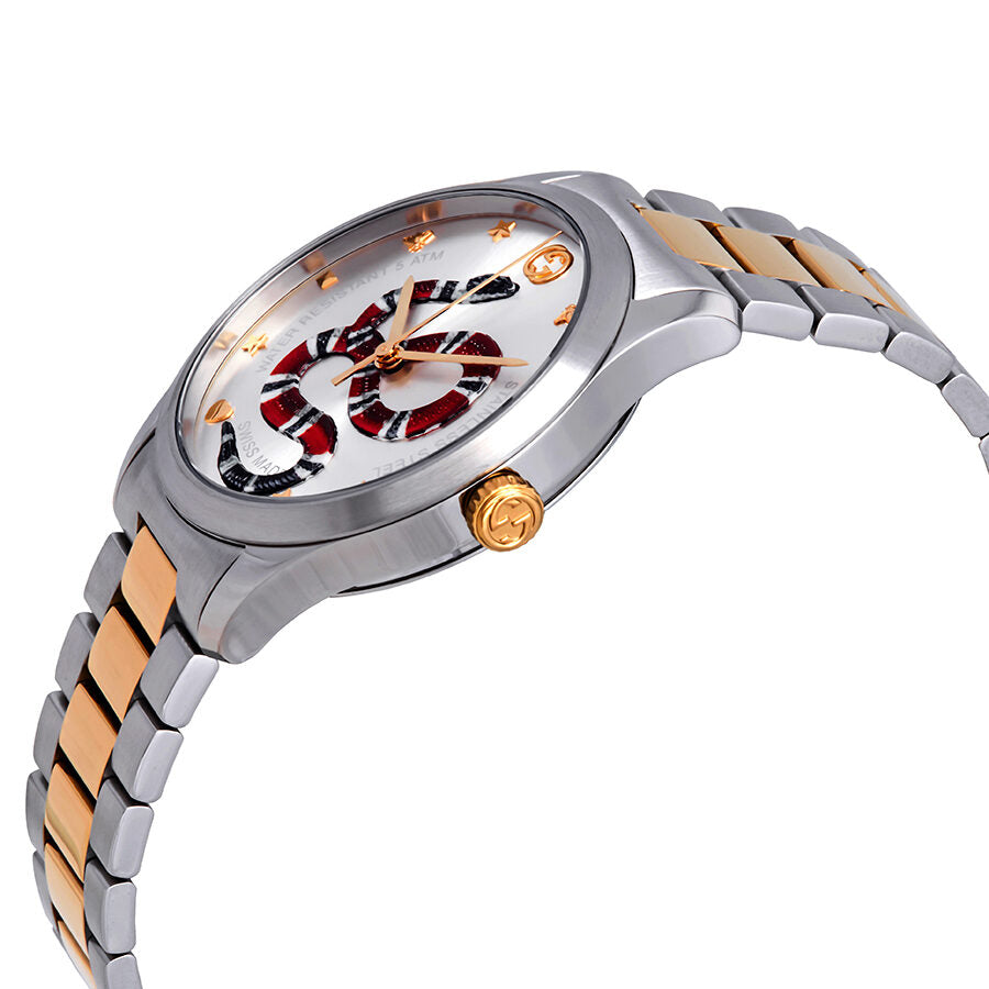 Gucci G Timeless Reloj plateado con esfera con motivo de serpiente YA1264075 Watches of America