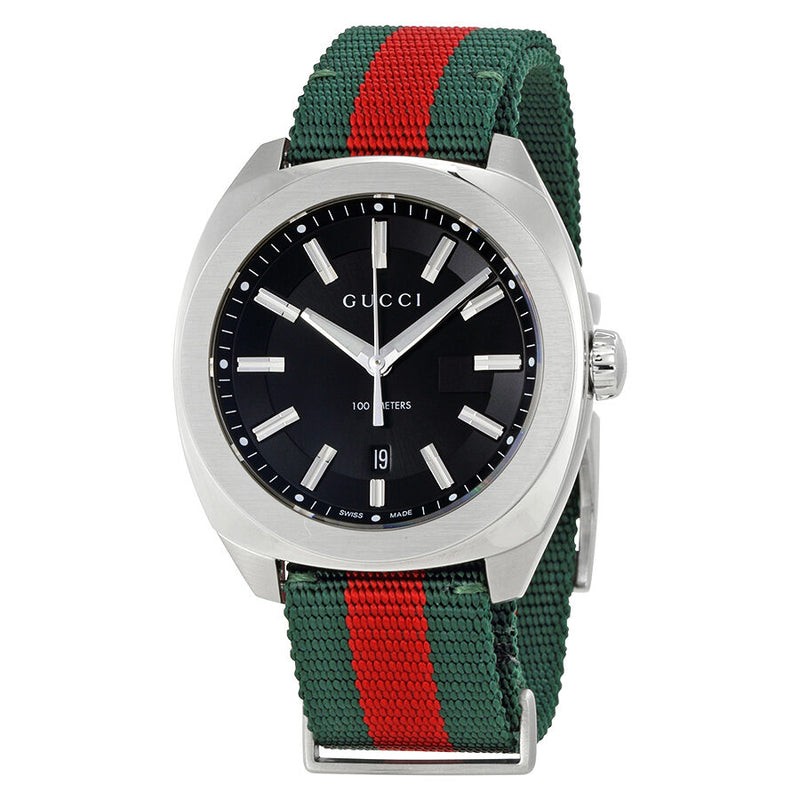 Gucci GG2570 Black Dial Green and Red Nylon Watch #YA142305 - Watches of America