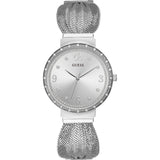 Guess Chiffon Crystal Silver Dial Ladies Watch W1083L1 - Watches of America