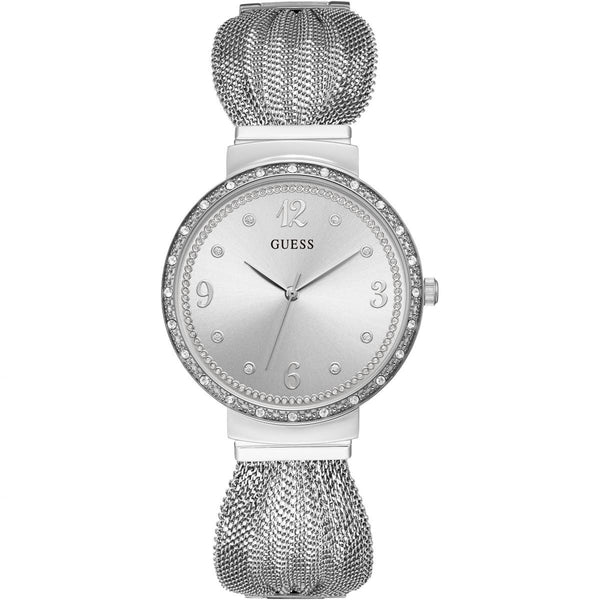 Guess Chiffon Crystal Silver Dial Ladies Watch W1083L1 - Watches of America