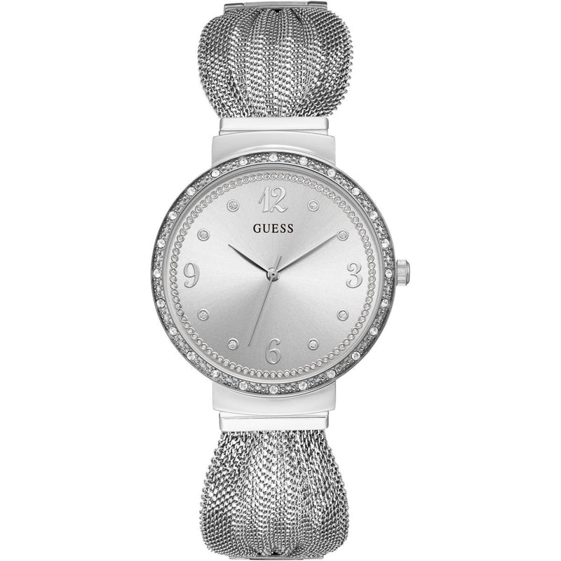 Guess Chiffon Crystal Silver Dial Ladies Watch W1083L1 - Watches of America