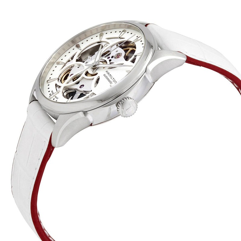 Hamilton JazzMaster White Skeletal Dial White Leather Ladies Watch #H32405811 - Watches of America #2