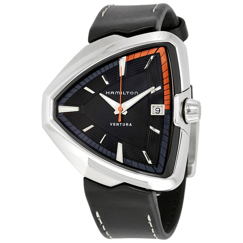 Hamilton Ventura Elvis80 Black Dial Black Leather Men's Watch #H24551731 - Watches of America