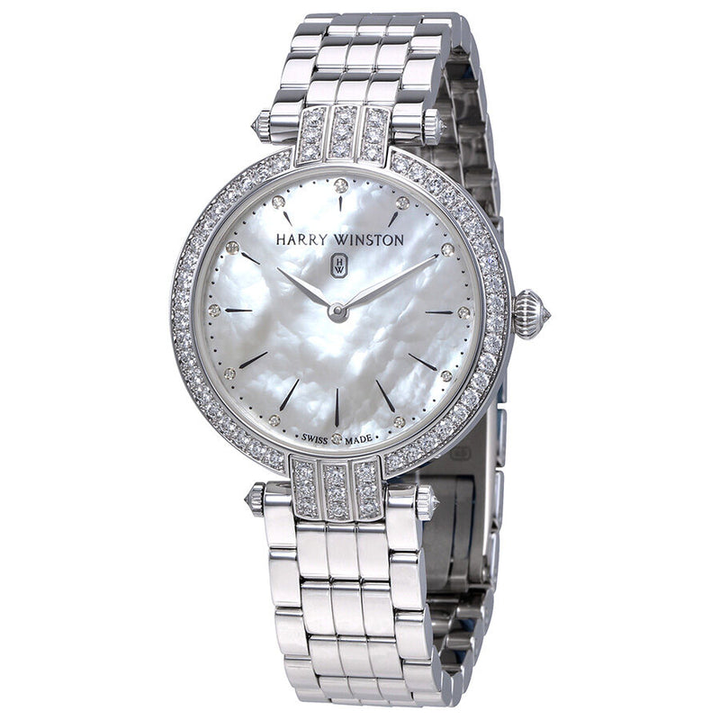 Harry Winston Premier Mother Of Pearl Dial Ladies 18K White Gold Watch #PRNQHM31WW003 - Watches of America