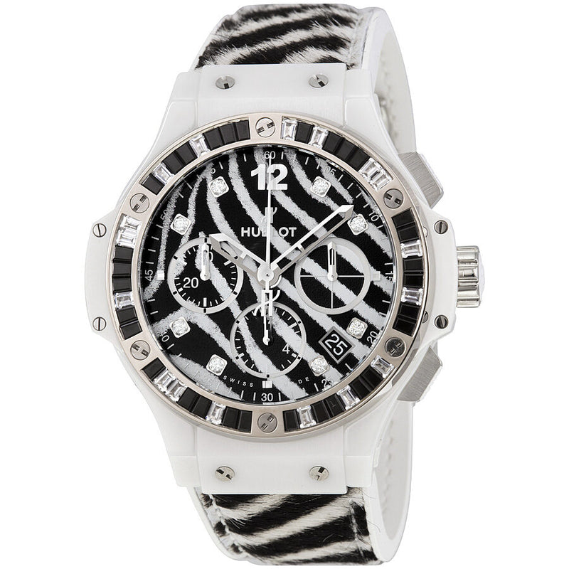 Hublot Big Bang Chronograph Zebra Diamond Dial 18kt White Gold Unisex Watch 341HW7517VR1975#341.HW.7517.VR.1975 - Watches of America