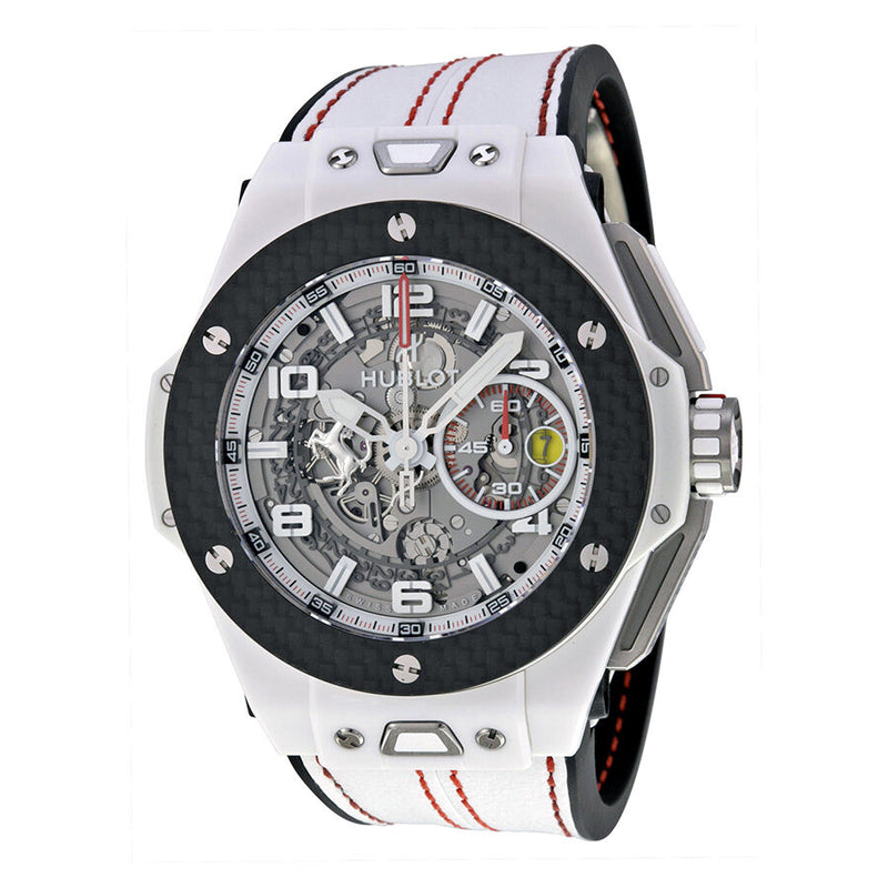 Hublot Big Bang Ferrari  Carbon Dial White Ceramic Skeleton Ceramic Men's Sports Watch #401.HQ.0121.VR - Watches of America