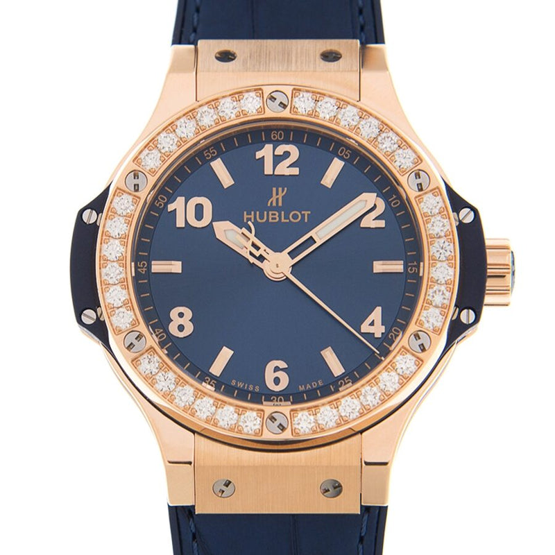 Hublot Big Bang Gold Blue Chronograph Automatic Diamond Ladies Watch #361.PX.7180.LR.1204 - Watches of America