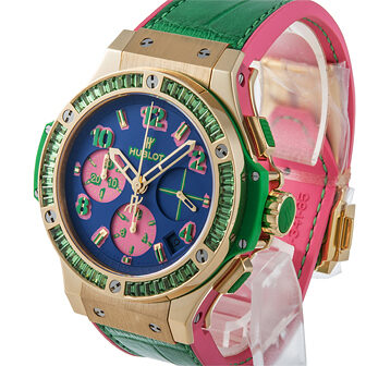 Hublot Big Bang Pop Art Yellow Gold Apple Dial Blue Automatic Men's Luxury Watch #341.VG.5199.LR.1922.POP14 - Watches of America