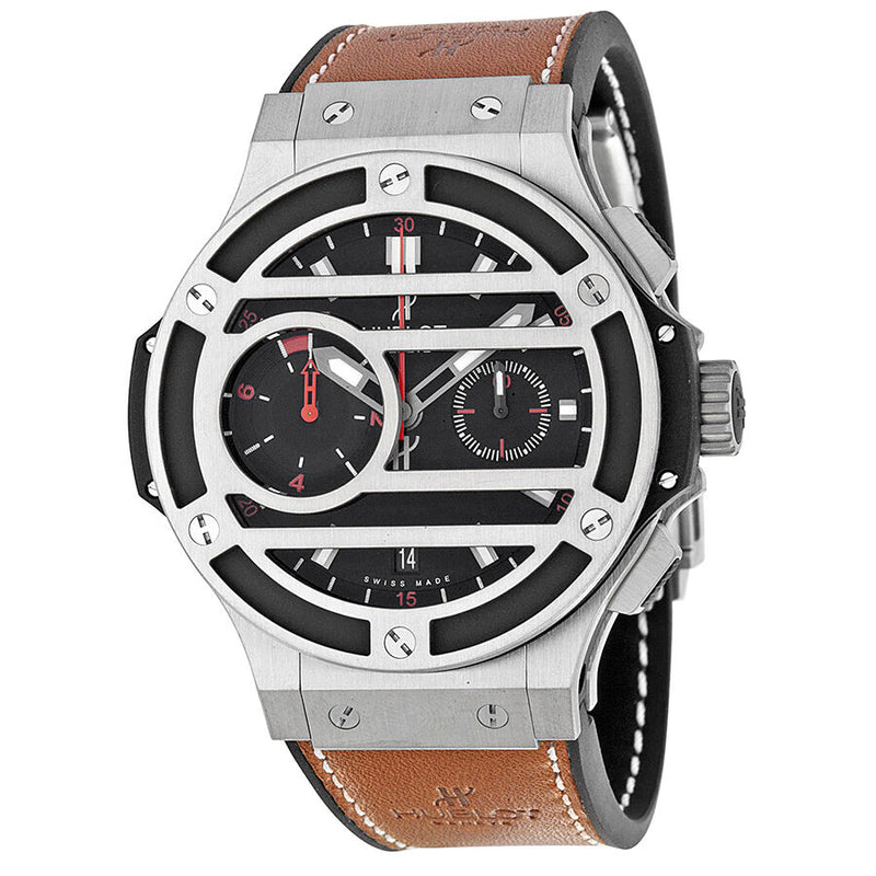 Hublot Chukker Bang Black Dial Titanium Brown Leather Men's Watch 317NM1137VR#317.NM.1137.VR - Watches of America