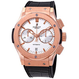 Hublot Classic Fusion Silver Dial Chronograph 18kt Rose Gold Black Leather Men's Watch #521.OX.2610.LR - Watches of America