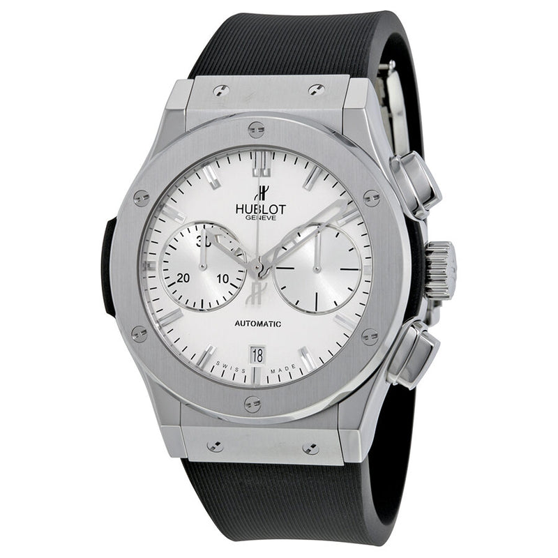 Hublot Classic Fusion Silver Dial Chronograph Black Rubber Men's Watch #521.NX.2610.RX - Watches of America