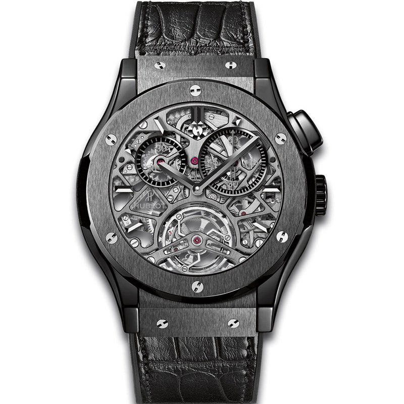 Hublot Classic Fusion Tourbillion All Black Skeleton Dial Ceramic Men's Watch #506.CM.0140.LR - Watches of America