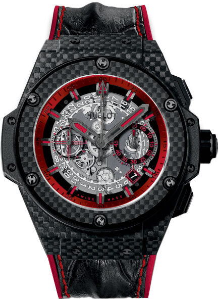 Hublot King Power Skeleton Transparent Dial Black Leather with Red Stitching Band Carbon Fiber  Case Automatic Men's Watch #701.QX.0113.HR - Watches of America