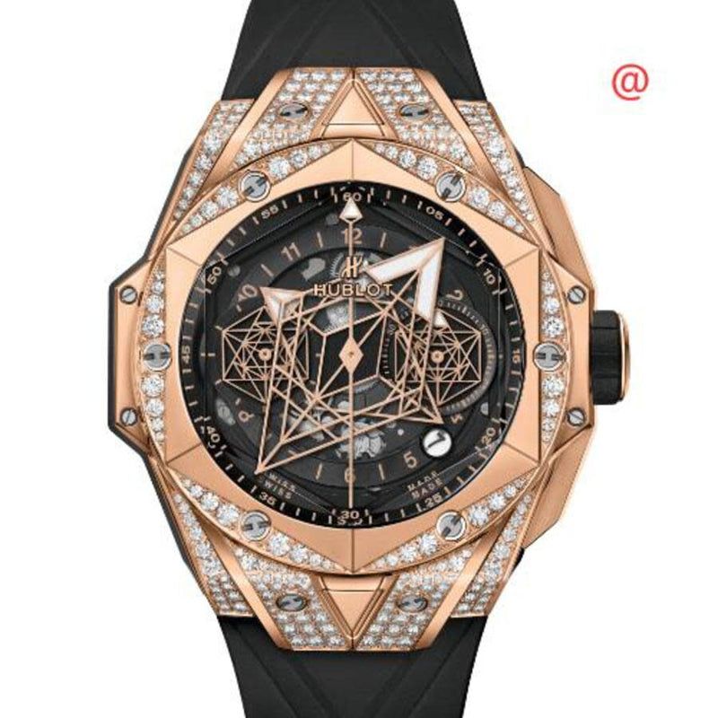 Hublot Sang Bleu II King Gold Pave Chronograph Automatic Diamond Black Dial Watch #418.OX.1108.RX.1604.MXM20 - Watches of America