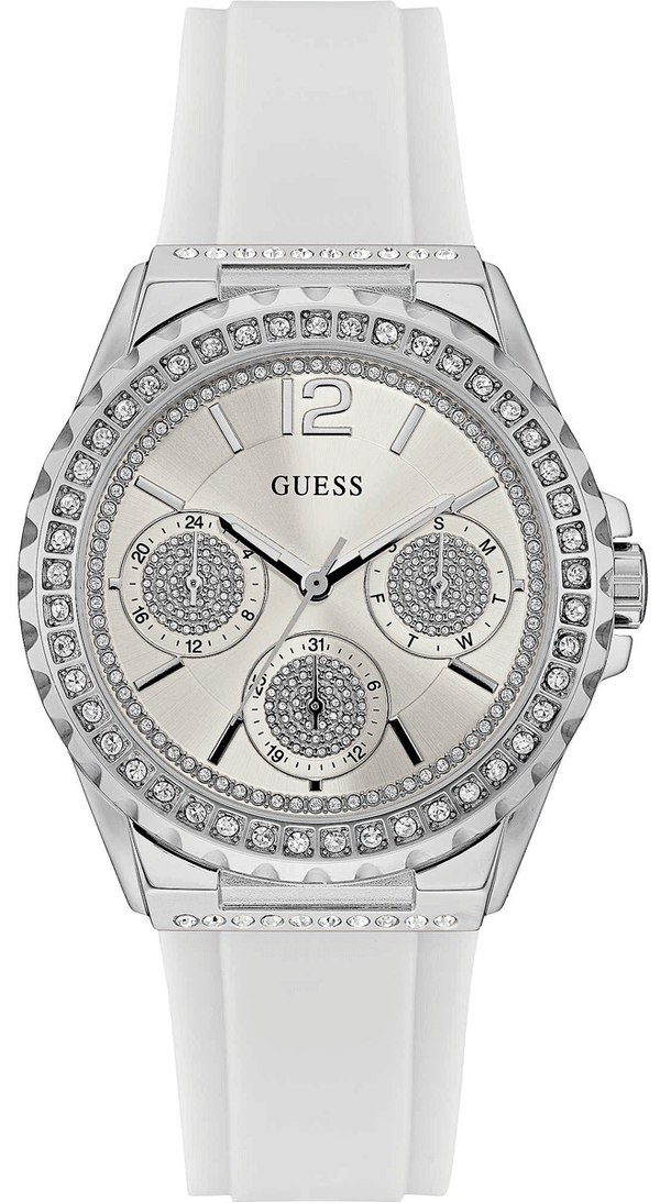 Guess Starlight White Rubber Strap Crystal Dial Women's Watch  W0846L8 - Watches of America