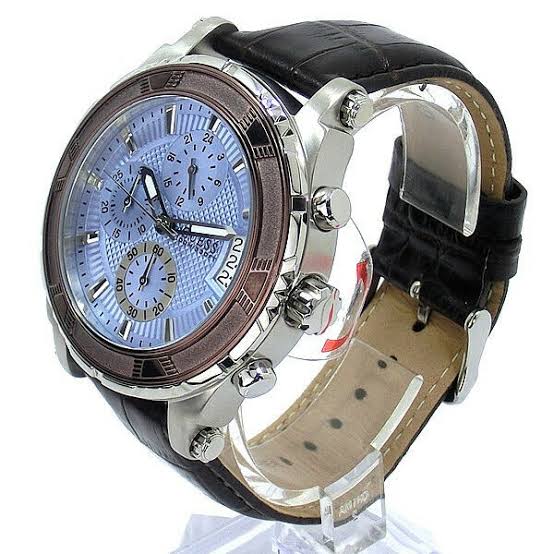 Guess Chronograph Blue Dial Leather Strap Men's Watch W0673G1 - Watches of America #2