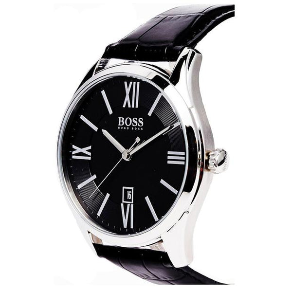 Hugo Boss Ambassador Analog Quartz Black Dial Leather Band Watch