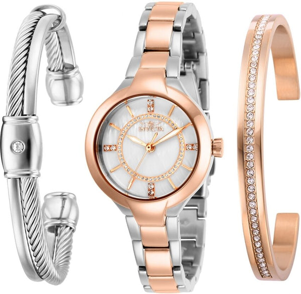 Invicta Angel Crystal White Dial Two-tone Ladies Watch and bangle Set #29329 - Watches of America