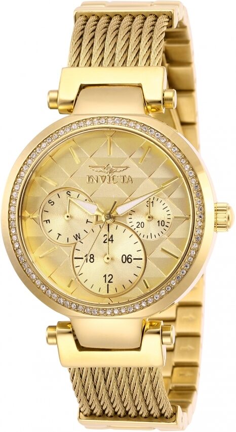 Invicta Angel Quartz Crystal Gold Dial Ladies Watch #28918 - Watches of America