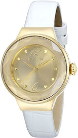 Invicta Angel Quartz Gold Dial White Leather Ladies Watch #29783 - Watches of America