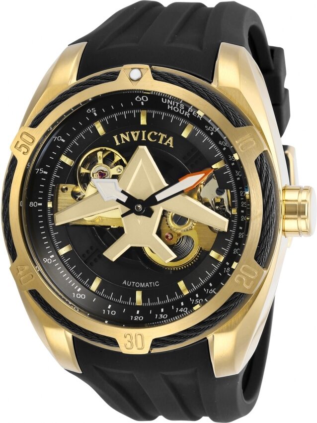 Invicta Aviator Automatic Gold Dial Black Silicone Men's Watch #28179 - Watches of America