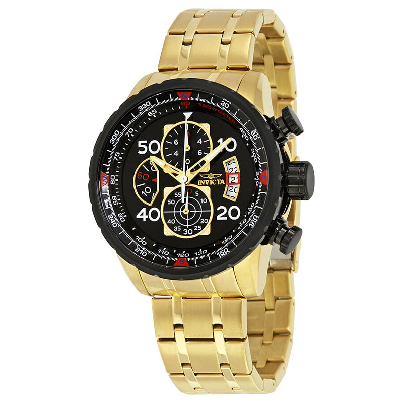 Invicta Aviator Chronograph Black Dial Gold-plated Men's Watch #17206 - Watches of America