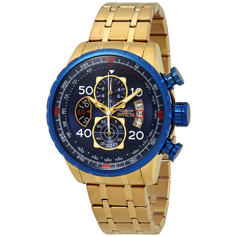 Invicta Aviator Chronograph Blue Dial 18kt Gold-plated Men's Watch #19173 - Watches of America