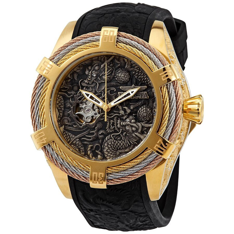 Reloj Invicta para hombre 16151 correa de goma negra tablero dorado con  cronógrafo 