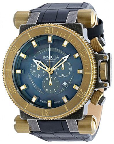 Invicta Coalition Forces Chronograph Mother of Pearl Dial Black Leather Men's Watch #18462 - Watches of America