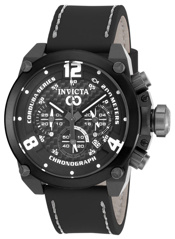 Invicta Corduba Chronograph Black Carbon Fiber Dial Black Leather Men's Watch #18935 - Watches of America