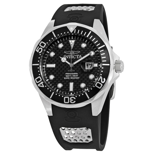 Invicta Pro Diver Black Carbon Dial Black Polyurethane Men's Watch #12558 - Watches of America