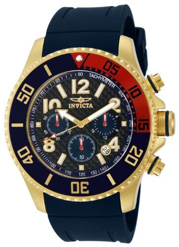 Invicta Pro Diver Chronograph Black Carbon Fiber Dial Black Polyurethane Coke Bezel Men's Watch #13730 - Watches of America