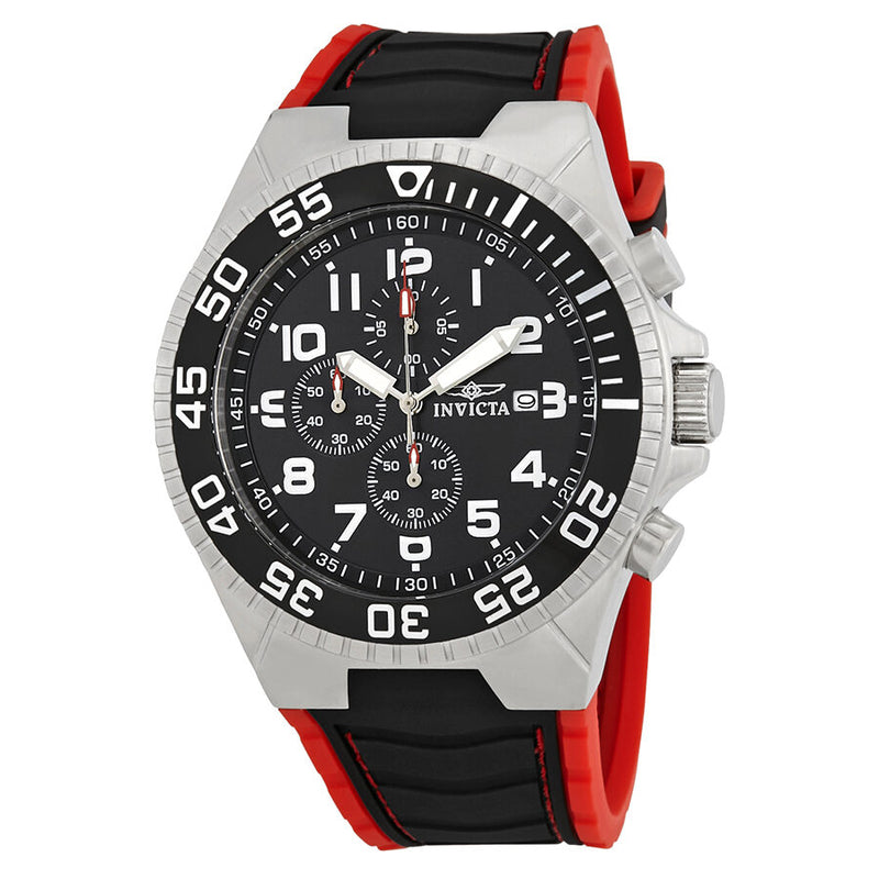 Invicta Pro Diver Chronograph Black Dial Black and Red Polyurethane Men's Watch #12412 - Watches of America