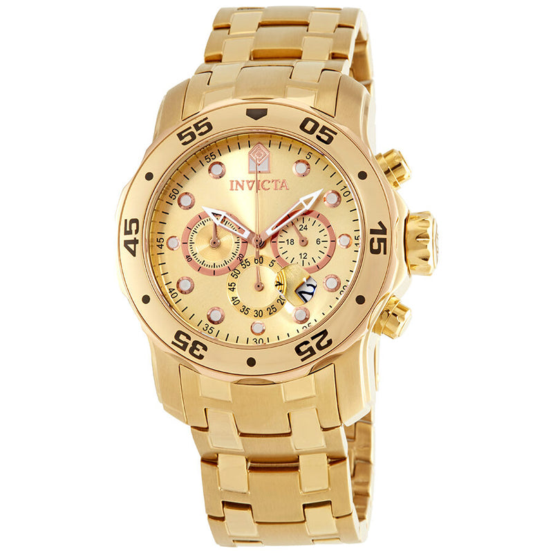 Invicta Pro Diver Chronograph Champagne Dial Gold plated Men s Watch 8 Watches of America