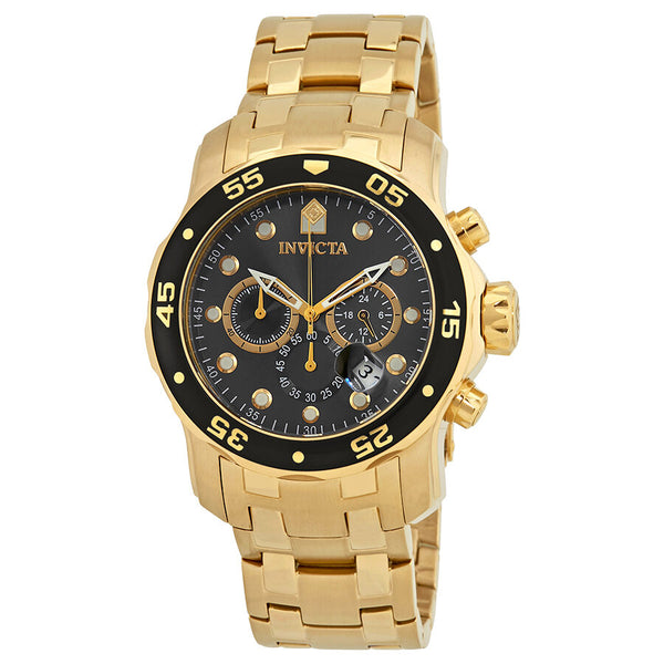 Invicta Pro Diver Chronograph Charcoal Dial Gold Ion-plated Men's Watch#80064 - Watches of America