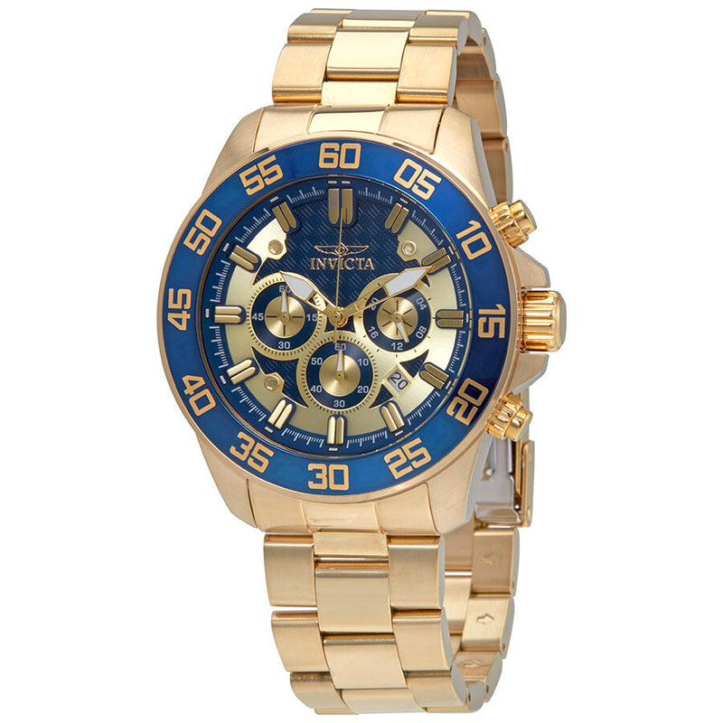 Invicta Pro Diver Chronograph Gold and Blue Dail Men's Watch #24727 - Watches of America