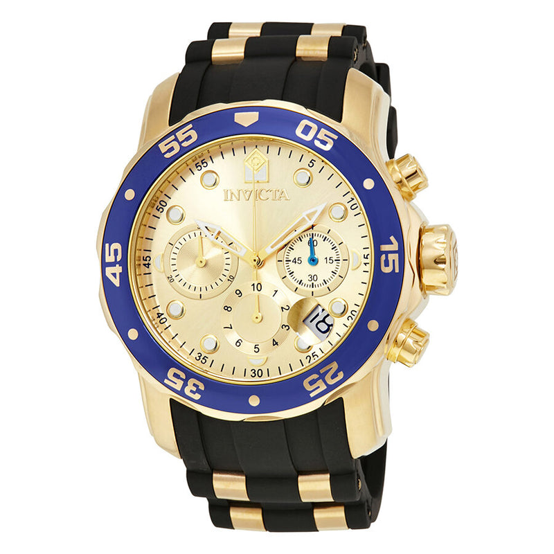 Invicta Pro Diver Chronograph Gold Dial Black Rubber Men's Watch 178841#17881 - Watches of America #2