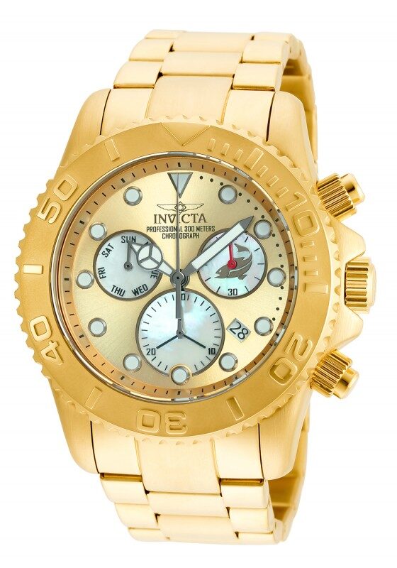 Invicta Pro Diver Chronograph Gold Dial Gold-plated Men's Watch #20350 - Watches of America