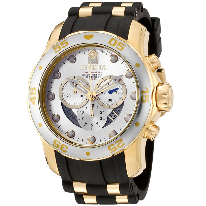 Invicta Pro Diver Chronograph Silver Dial Black Polyurethane Men's Watch #6985 - Watches of America