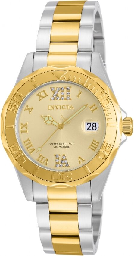 Invicta Pro Diver Gold Dial 18kt Gold Ion-plated Ladies Watch #14351 - Watches of America