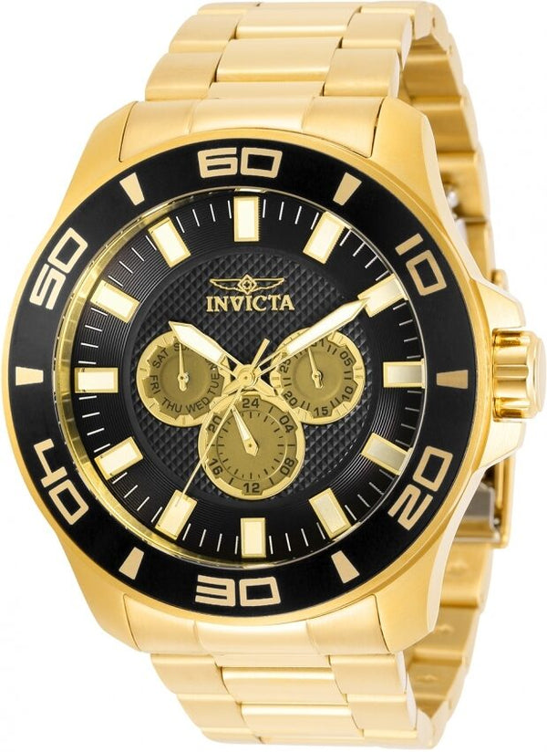 Reloj Invicta Pro Diver de cuarzo con esfera negra y tono dorado amarillo para hombre 30784 Watches of America