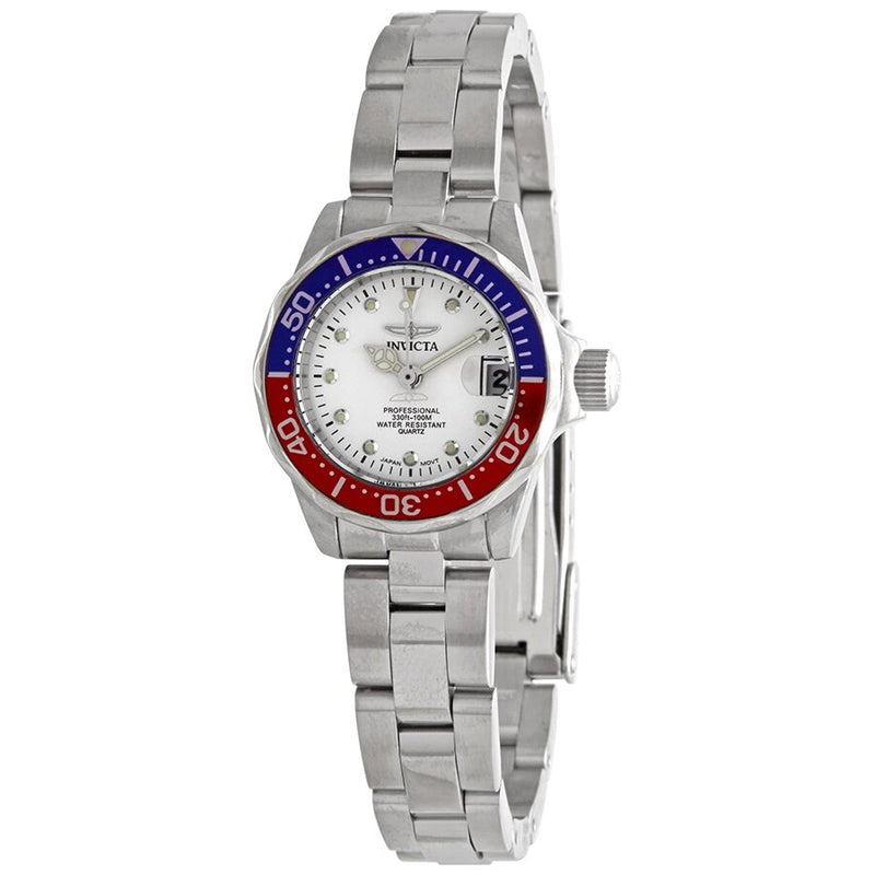Invicta Pro Diver White Dial Stainless Steel Pepsi Bezel Ladies Watch #17033 - Watches of America