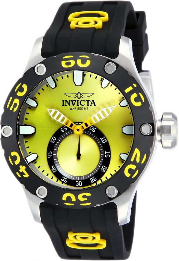 Invicta Russian Diver Yellow Dial Black PVD Quartz Men's Watch #12705 - Watches of America