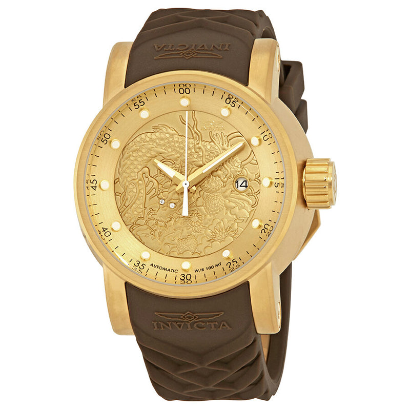 Invicta S1 Rally Automatic Dragon Gold Dial Brown Leather Men's Watch #12790 - Watches of America