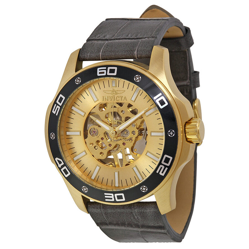 Invicta Specialty Gold Skeletal Dial Grey Leather Men's Watch #17262 - Watches of America