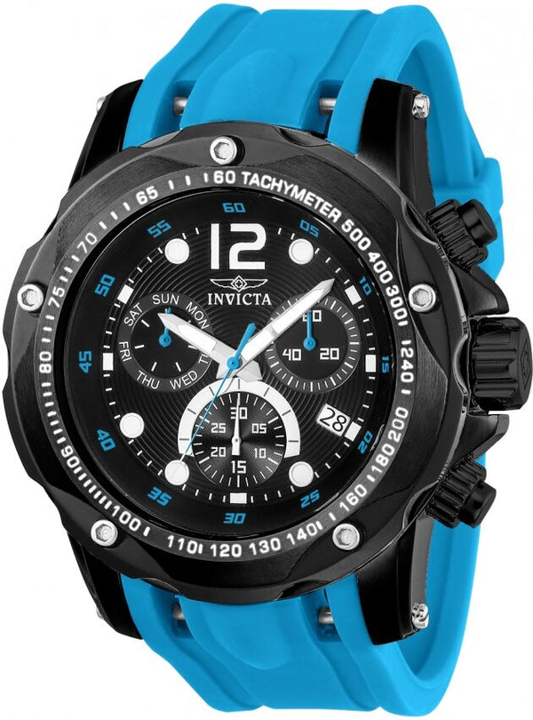 Invicta Speedway Chronograph Black Dial Light Blue Polyurethane Men's Watch #20075 - Watches of America